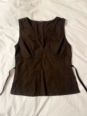 NEW Brown Sleeveless V-Neck Wrap Top